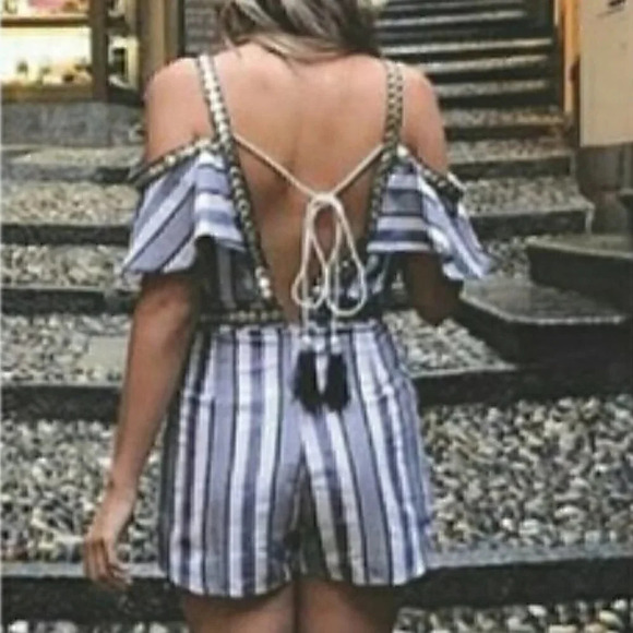 Pants - Striped Print Romper